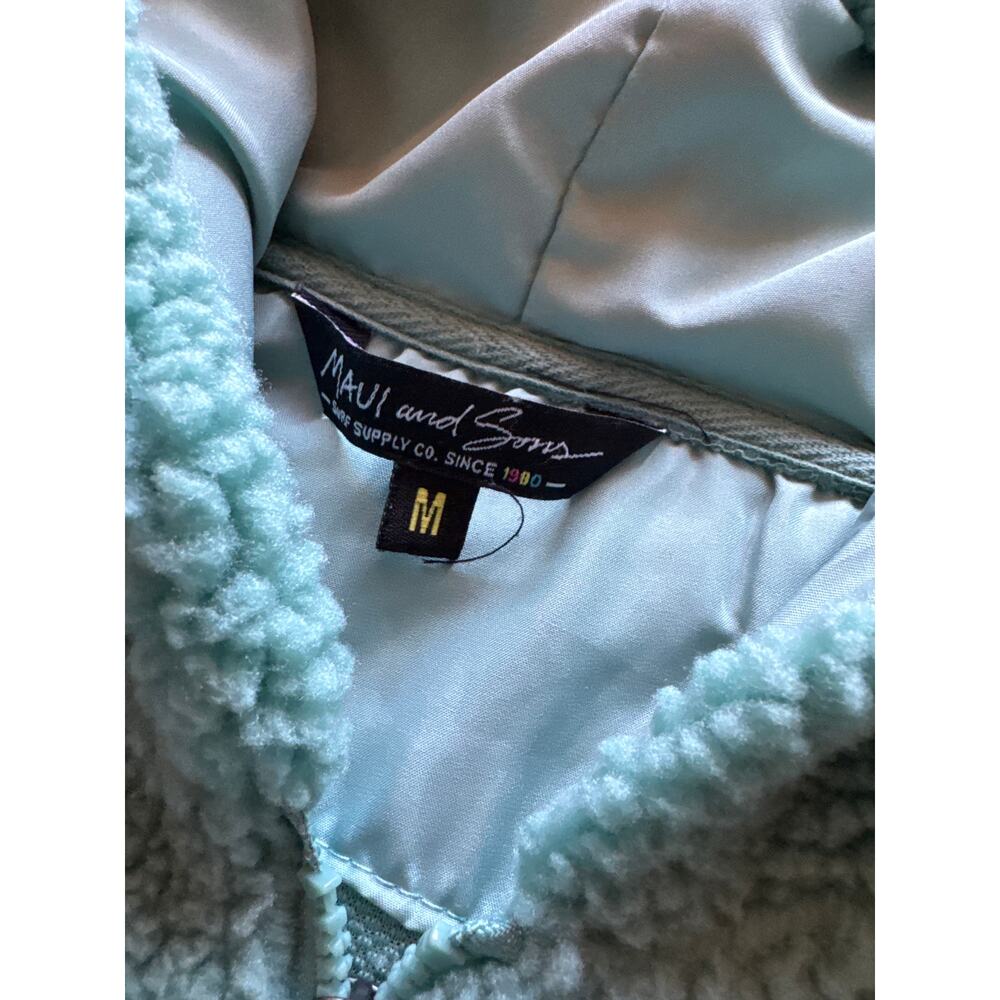 Maui and Sons Original Deep Pile Sherpa Turquoise Blue M Full Zip Hoodie Jacket - Picture 2 of 9
